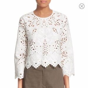Theory BRIZABELA White Embroidered-Lace Linen Top Size S EUC